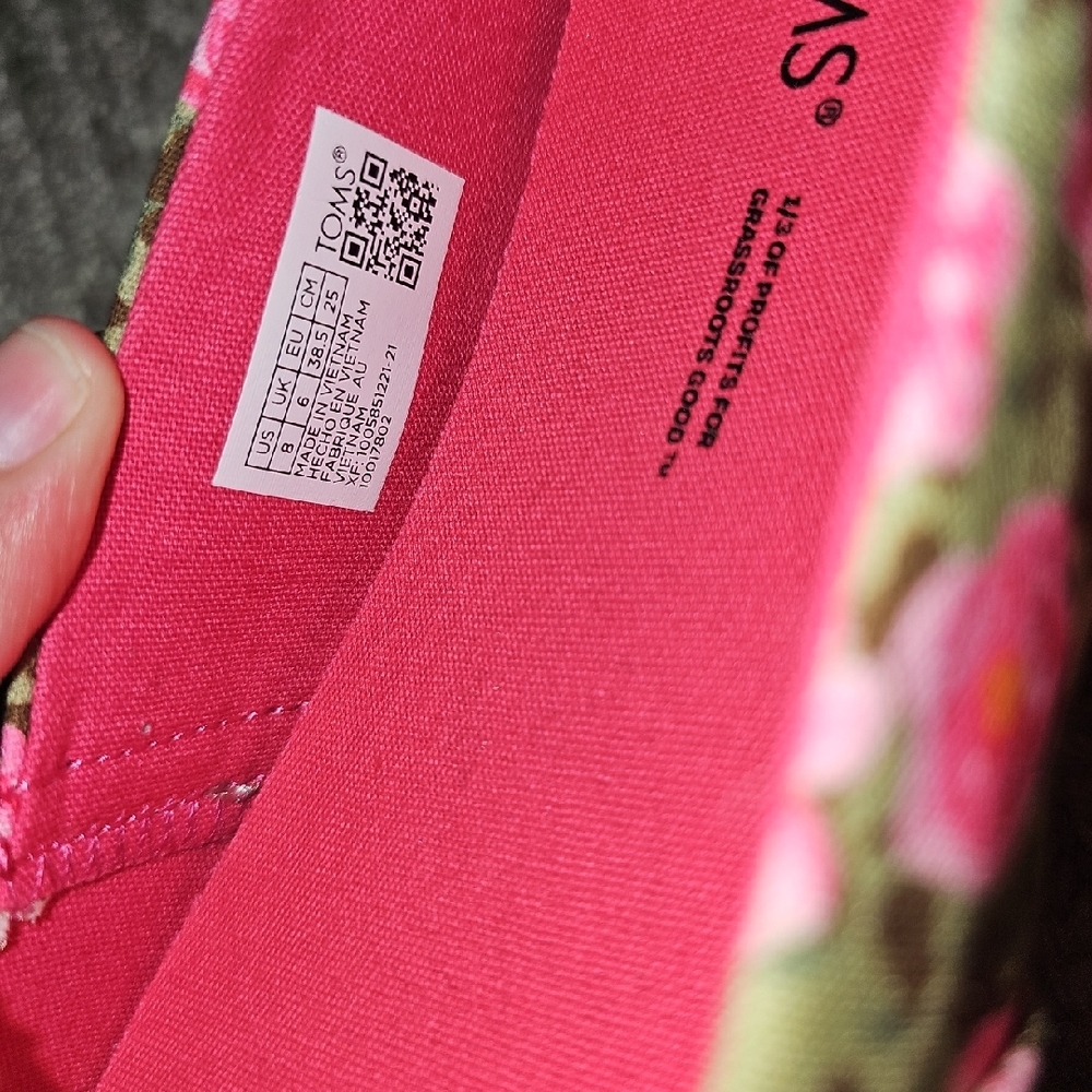TOMS Women's Floral Slip-On Flats in Pink and Olive - Picture 2 of 4